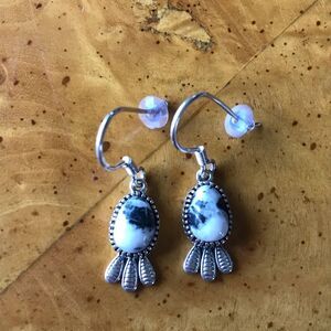 Natural White Buffalo Sterling Silver Feather Earrings